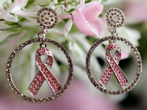 Rhinestone awareness ribbon clip on earrings Kargo Fresh