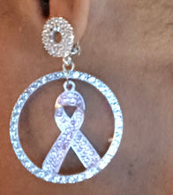 Load image into Gallery viewer, Rhinestone awareness ribbon clip on earrings Kargo Fresh
