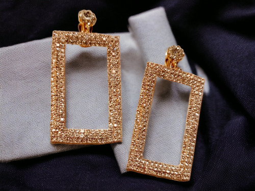 Rhinestone rectangle clip on earrings Kargo Fresh