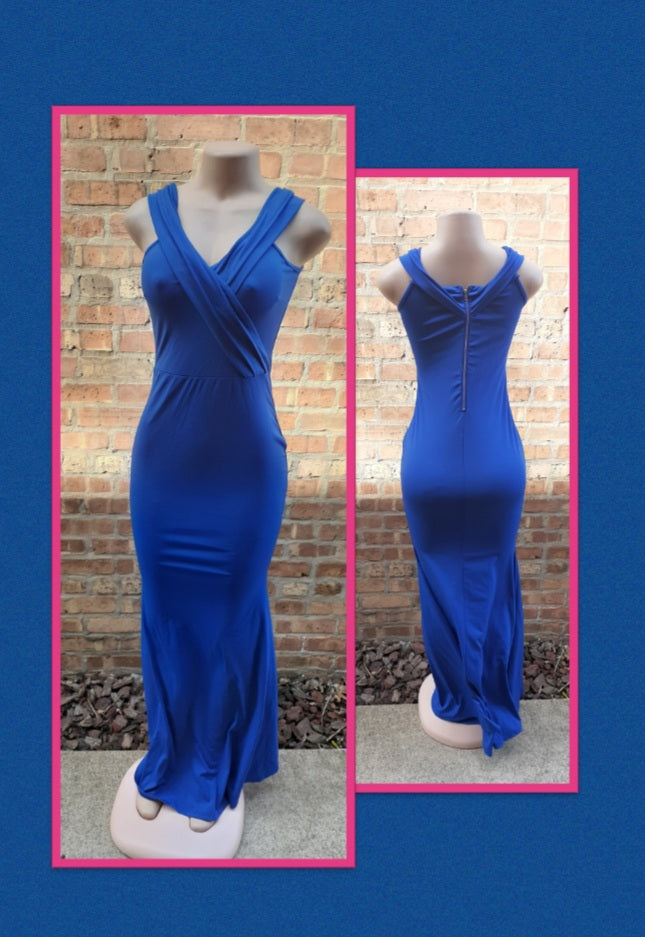 Royal Blue Poly Spandex Maxi Dress Medium Kargo Fresh