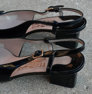 Salvatore Ferragamo Black Leather Slingbacks  Size 6.5 C Kargo Fresh