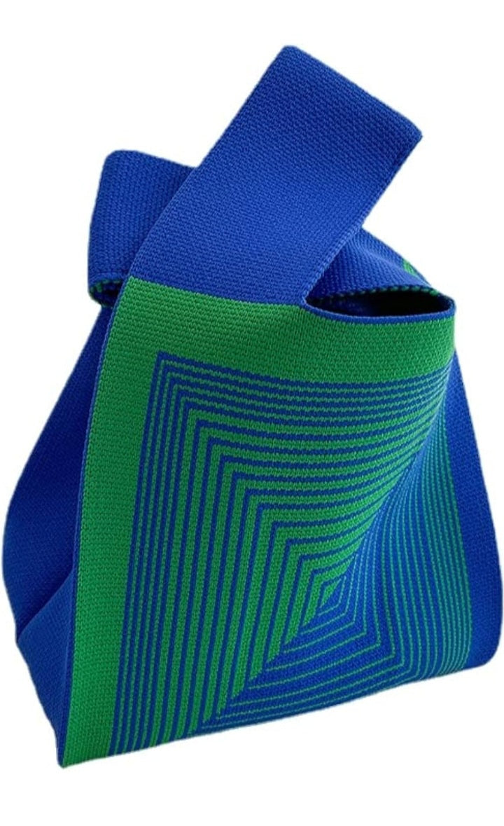 Geometric design wrist tote bag New blue and green