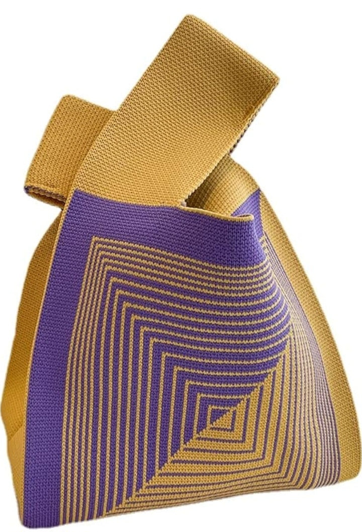 Geometric design wrist tote bag New gold and purple