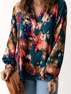 Graffiti floral print Satin Blouse M