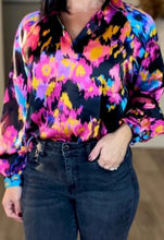 Load image into Gallery viewer, Graffiti floral print Satin Blouse XL
