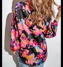 Load image into Gallery viewer, Graffiti floral print Satin Blouse XL
