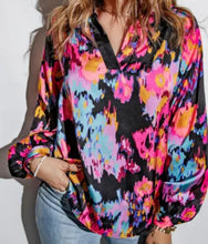 Load image into Gallery viewer, Graffiti floral print Satin Blouse XL
