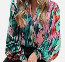 Load image into Gallery viewer, Graffiti floral print Satin Blouse XL
