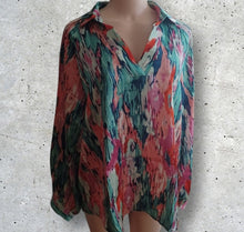 Load image into Gallery viewer, Graffiti floral print Satin Blouse XL
