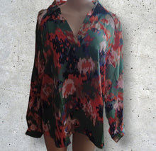 Load image into Gallery viewer, Graffiti floral print Satin Blouse Large
