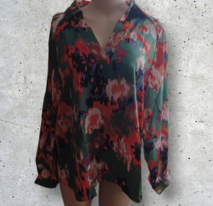 Graffiti floral print Satin Blouse Large