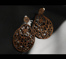 Load image into Gallery viewer, Laser cut wood boho clip on earrings
