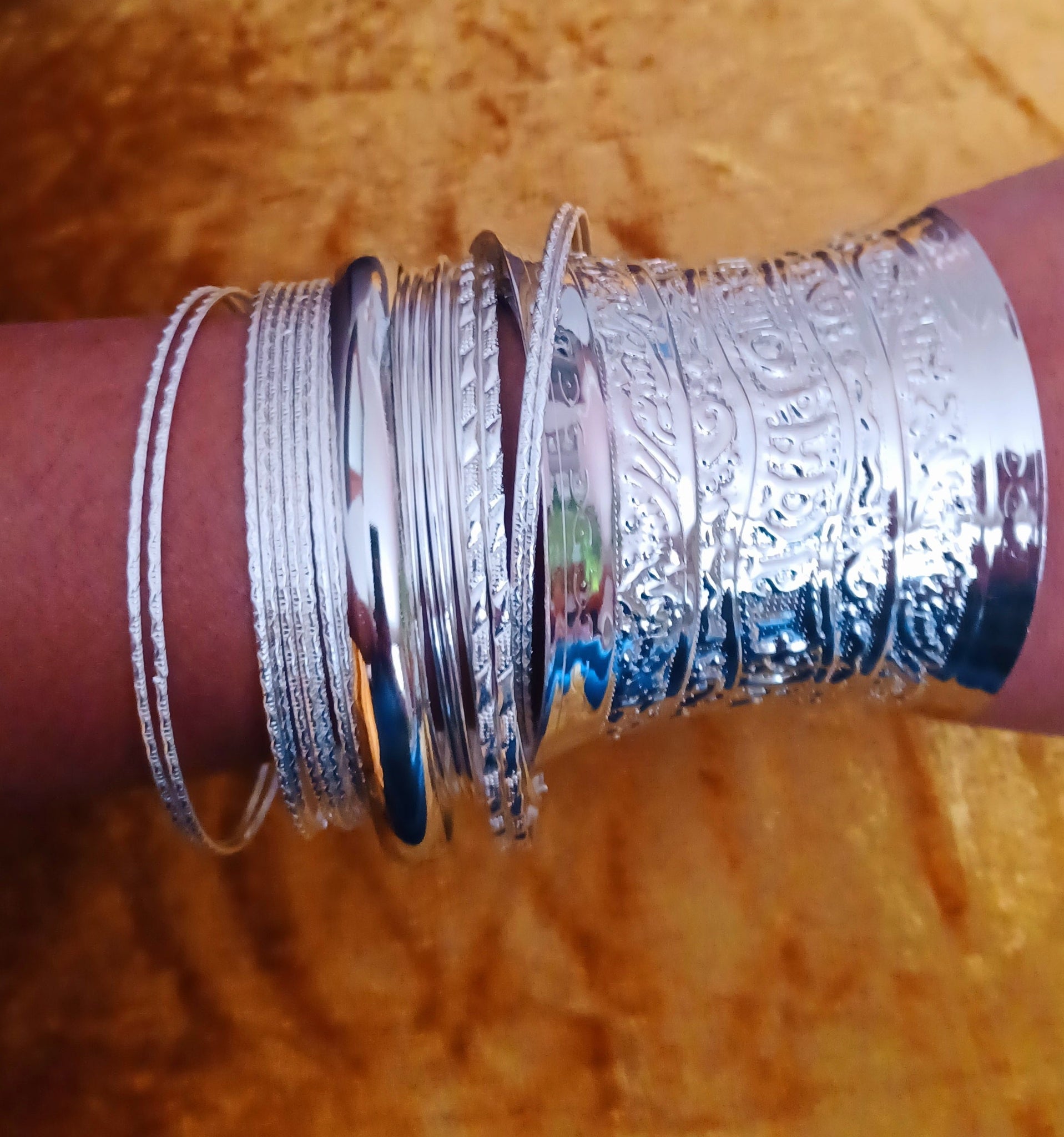 Set Of 28 Chunky Silver Boho Bangles Kargo Fresh