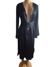 Load image into Gallery viewer, Sexy navy blue satin long cardigan new small Kargo Fresh
