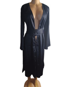 Sexy navy blue satin long cardigan new small Kargo Fresh