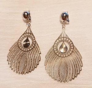 Silver Abstract Feather design Clip On Earrings Kargo Fresh