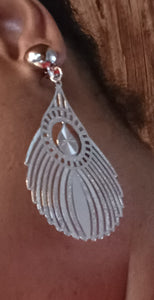 Silver Abstract Feather design Clip On Earrings Kargo Fresh