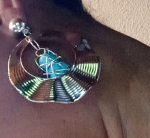 Load image into Gallery viewer, Silver Abstract design Hoop and Turquoise Clip On Earrings Kargo Fresh
