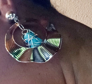 Silver Abstract design Hoop and Turquoise Clip On Earrings Kargo Fresh