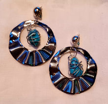 Load image into Gallery viewer, Silver Abstract design Hoop and Turquoise Clip On Earrings Kargo Fresh
