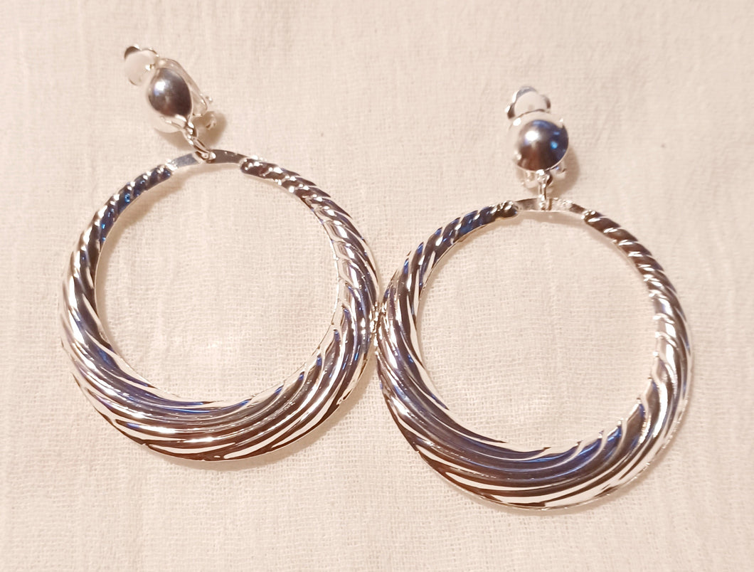 Silver Clip on Bamboo Hoop Earrings Kargo Fresh