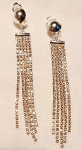Silver Rhinestone dangle tassel clip on earrings Kargo Fresh