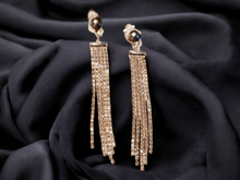 Load image into Gallery viewer, Silver Rhinestone dangle tassel clip on earrings Kargo Fresh
