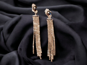 Silver Rhinestone dangle tassel clip on earrings Kargo Fresh