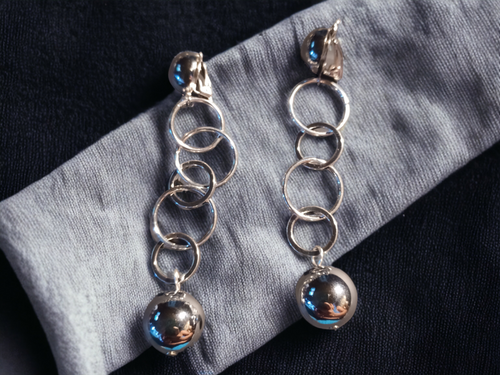 Silver ball and chain clip on earrings Kargo Fresh