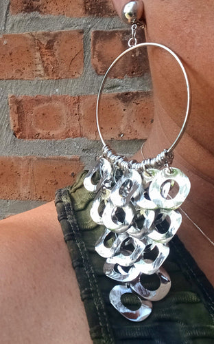 Silver metal Handmade Clip multi Hoop Earrings Kargo Fresh