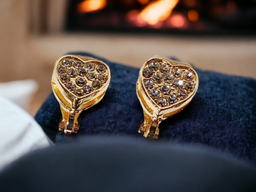 Small Crystal Heart Stud Clip On Earrings Kargo Fresh