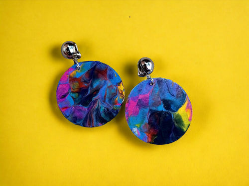 Small Handpainted Design Wooden Clip on Earrings Kargo Fresh