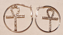 Load image into Gallery viewer, Small Rhinestone Ankh Hoop Earrings Kargo Fresh
