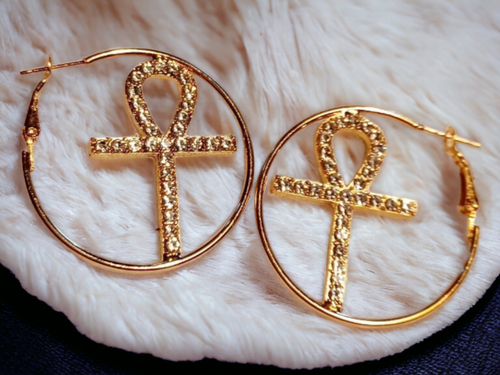 Small Rhinestone Ankh Hoop Earrings gold Kargo Fresh