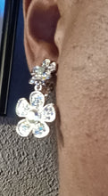 Load image into Gallery viewer, Small Rhinestone daisy clip on earrings gold/Aurora borialis Kargo Fresh
