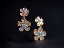 Load image into Gallery viewer, Small Rhinestone daisy clip on earrings gold/Aurora borialis Kargo Fresh
