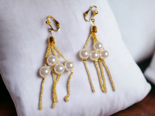 Small faux pearl dangle clip on earrings Kargo Fresh