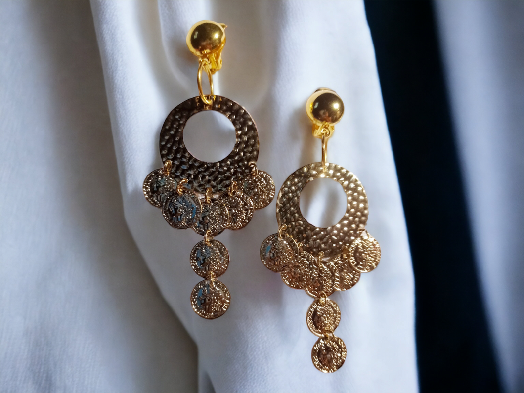 Small gold coin clip on boho hoops Kargo Fresh