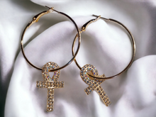 Load image into Gallery viewer, Small rhinestone ankh hoops Kargo Fresh
