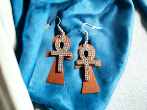 Small wood and rhinestone Ankh earrings Kargo Fresh