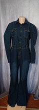 Load image into Gallery viewer, Stretch denim puff sleeve bellbottom jumpsuit L Kargo Fresh
