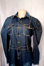 Load image into Gallery viewer, Stretch denim puff sleeve bellbottom jumpsuit L Kargo Fresh
