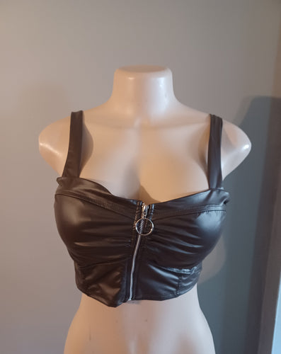 Stretch faux leather bustier crop top new Medium Kargo Fresh