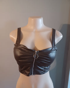 Stretch faux leather bustier crop top new large Kargo Fresh