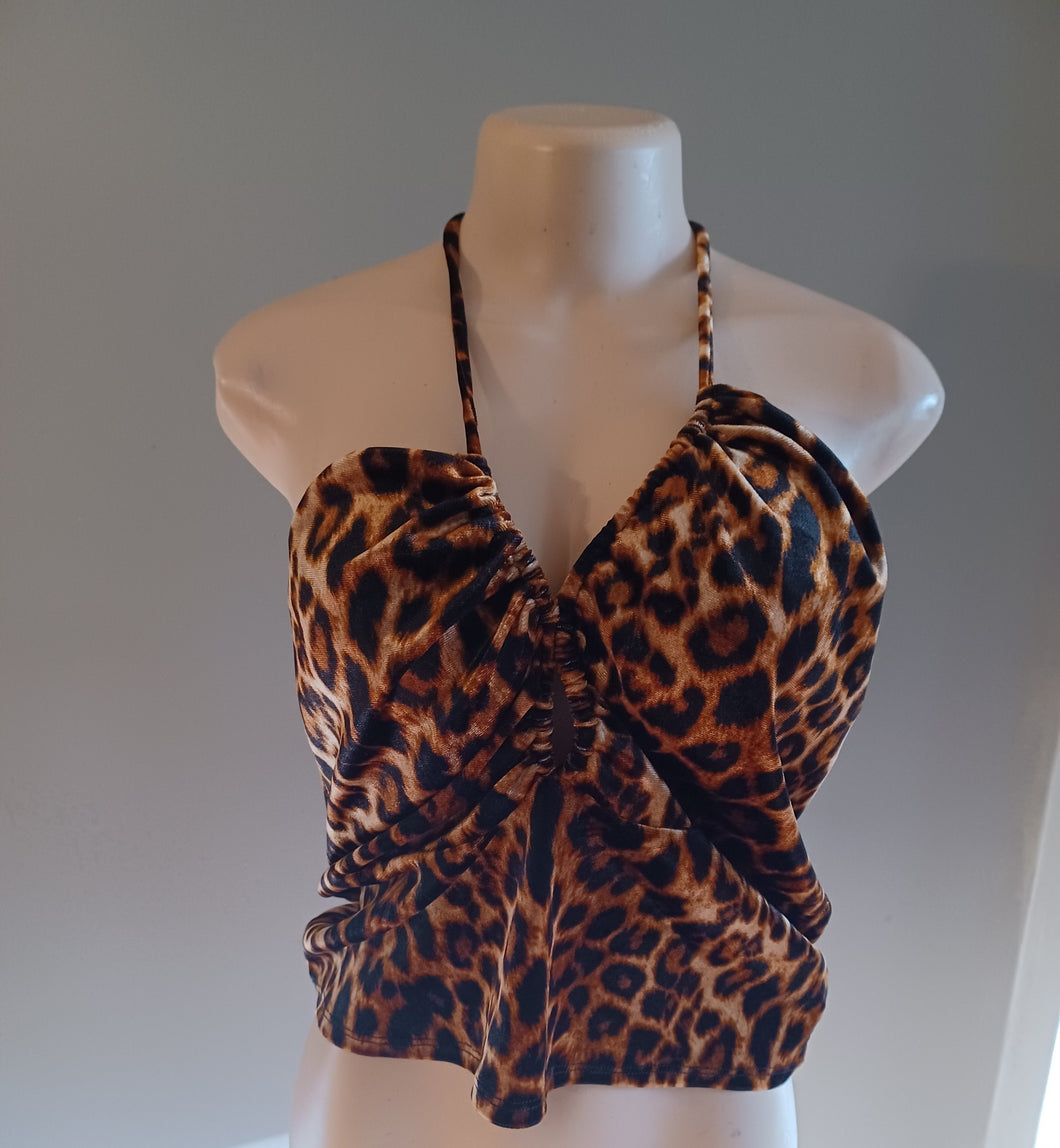 Stretch velvet leopard print halter top new 2xl Kargo Fresh