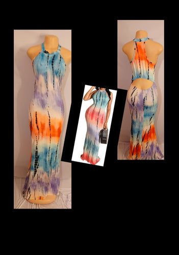 Tie Dye Halter Maxi Dress Medium Kargo Fresh