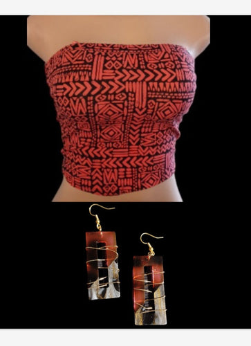 Tribal crop top and matching handmade earrings S Kargo Fresh