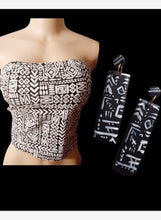 Load image into Gallery viewer, Tribal crop top and matching handpainted earrings L Kargo Fresh
