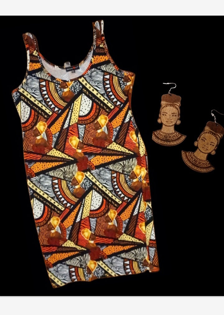 Unique African queen midi dress and earrings 2xl Kargo Fresh