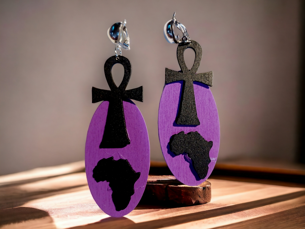 Unique wooden clip on ankh earrings Kargo Fresh